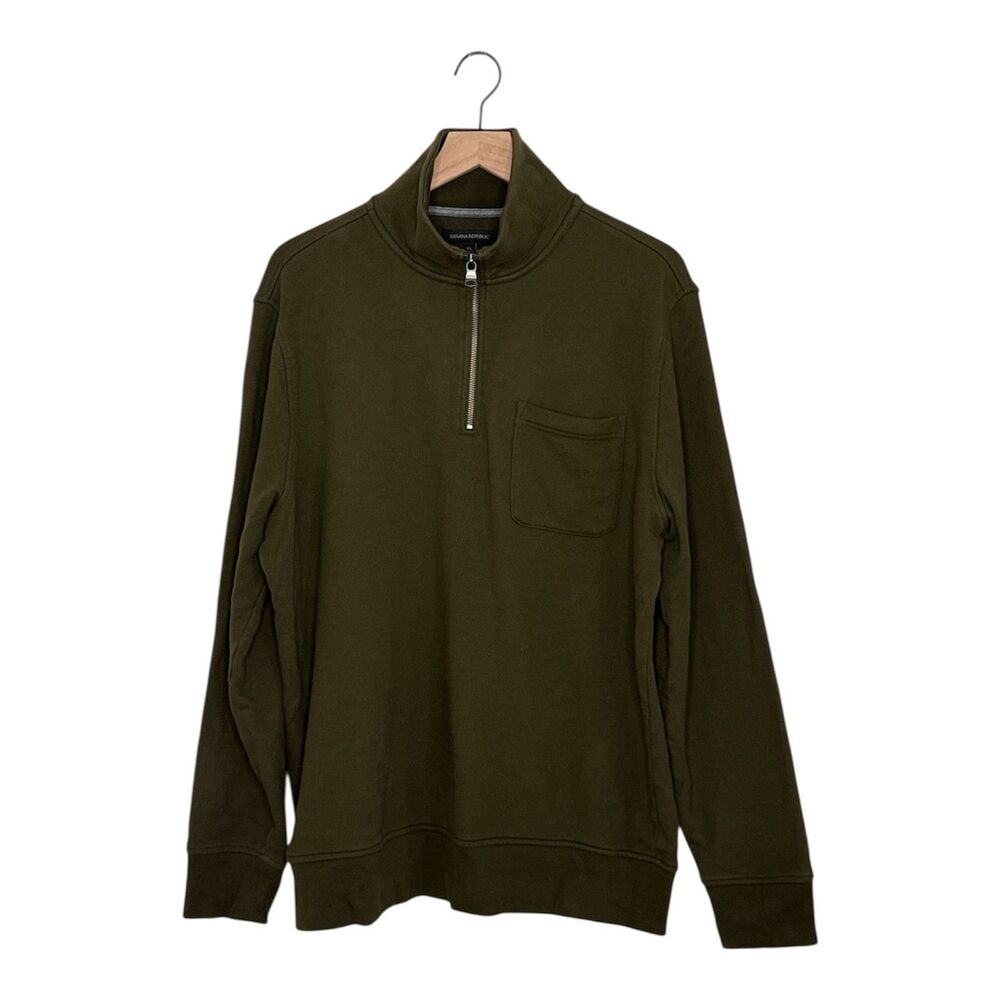 Banana Republic Sweatshirt Mens XL Pullover 1/2 Zip 100% Cotton Terry Green